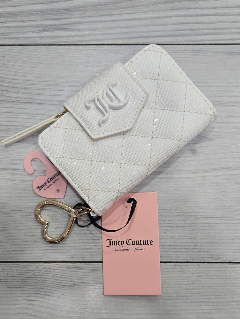Juicy Couture White Quilted Wallet with Gold Heart Charm